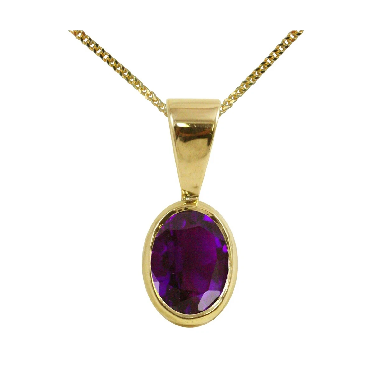 Ciondolo Trapezio CARISSA In Oro Giallo 9ct Con Ametista, Collana Box 46 Cm Inclusa, Elegante, Confezione Regalo