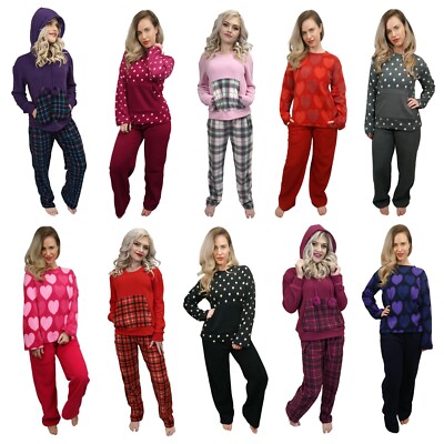 Damen Pyjama Sets weich warm Fleece Frühling Schlafanzug Nachtwäsche Damen 2-teilig Frauen