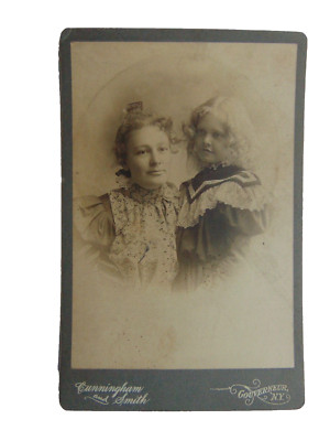 Mother and Daughter Victorian Dress Antique Cabinet Card Photo Gouverneur NY