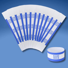 100 PCS Self-Sealing Blue 100 Currency Straps Money Bands for Paper Money