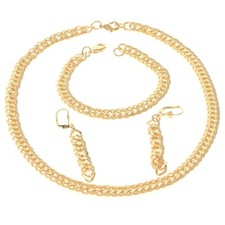 Gold Tone Gold Plated Metal Necklace Bracelet Earring Set MNS559-GLD
