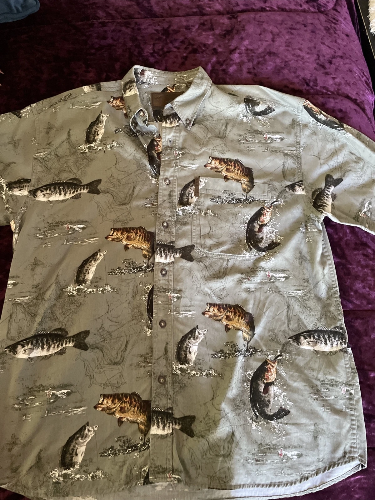 Northriver Mens Large button collar shortsleeved Bass Fishing Shirt
