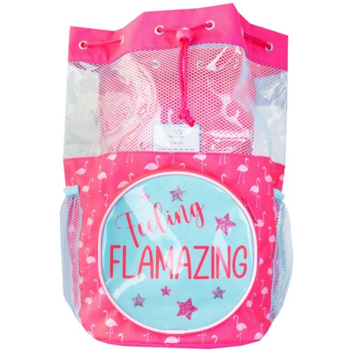 Flamingo Schwimmtasche Kinder Mädchen Kordelzug Rucksack Sport Zubehör rosa blau - Bild 2 von 7