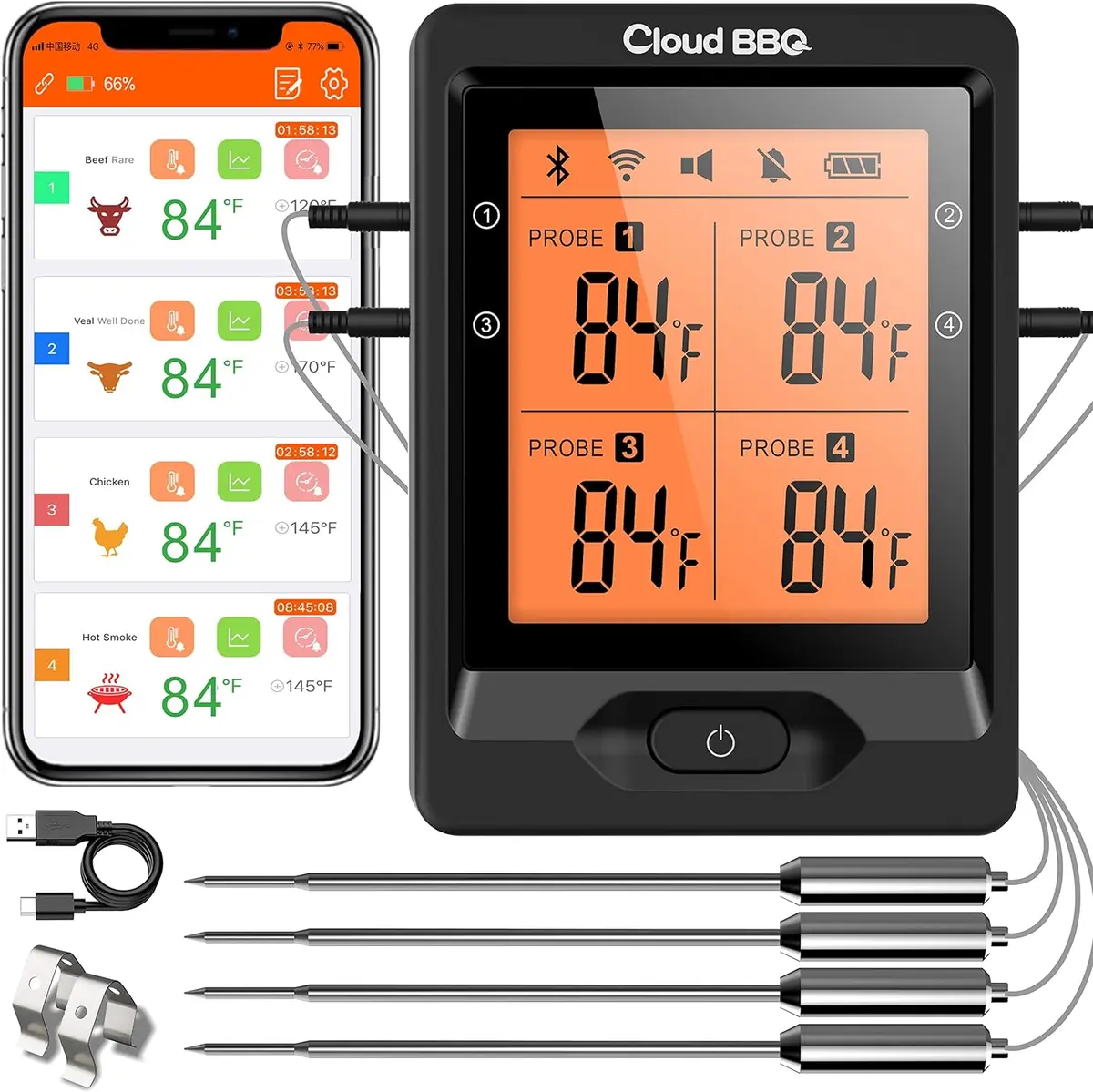 Cloud BBQ Wireless Meat Thermometer of 500FT, Bluetooth Meat