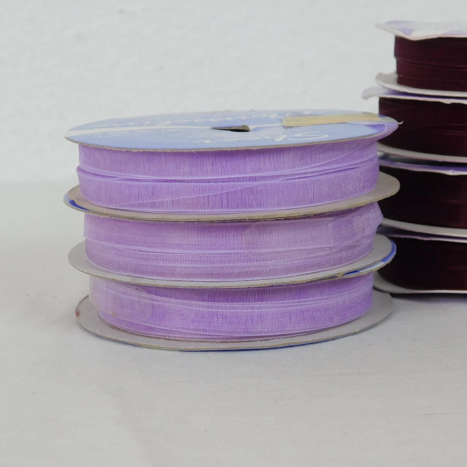 10 Rolls Offray Sheer Ribbon Polyester Nylon Green Purple Maroon 1/4" x 5 Yards - Image 2 of 4