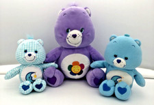 Lot of 3 Care Bears Plush Stuffed Harmony-Purple and 2 Bedtime-Blue 2004-06,