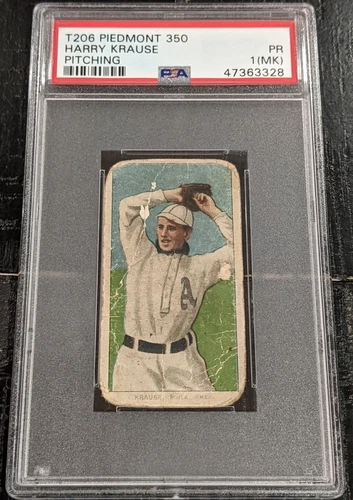 1909 T206 Harry Krause (Pitching) PSA 1 PR (mk) Piedmont 350 Athletics