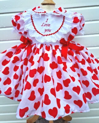DREAM BABY WEAR UK Dream 0-8 years baby girls LOVE YOU VALENTINE HEARTS collar twirly lined dress