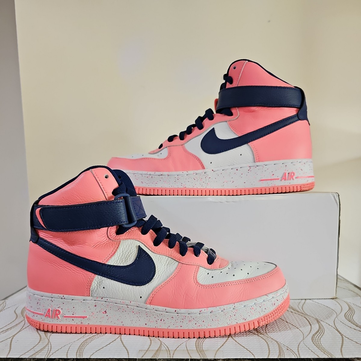 Size 10 Nike Air Force High Tops Pink/Navy Blue/white