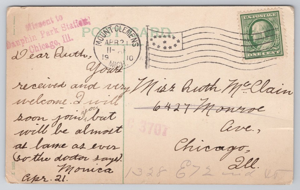 Christian Clemens Monument in Park Mount Clemens Michigan MI 1910