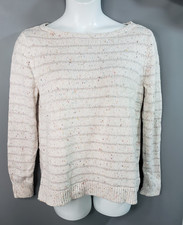 LOFT Womens L Ivory Confetti Speckled Knit Sweater Boat Neck Pullover
