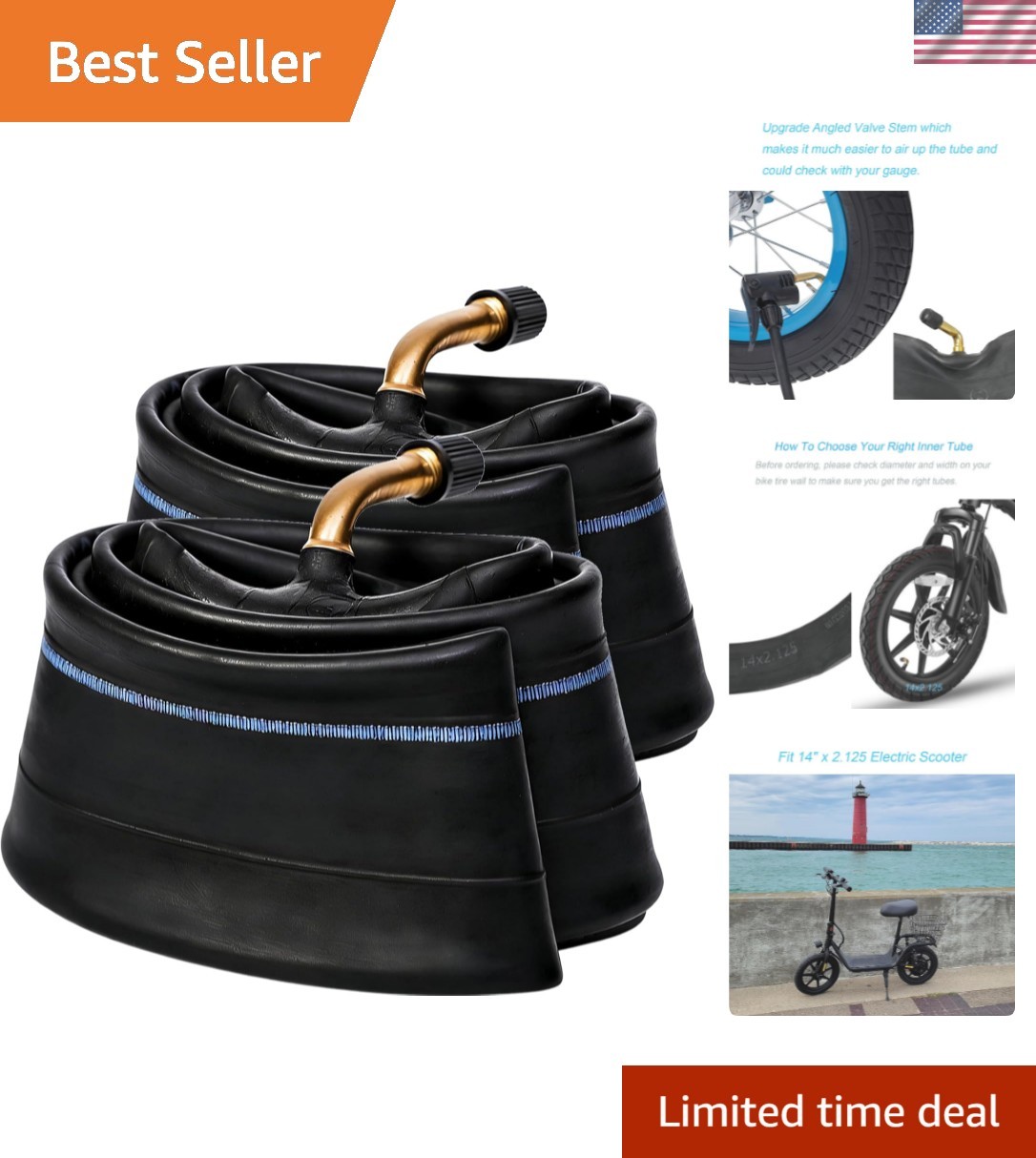 2 Pack 14x2.125 Bike Inner Tubes Compatible with 14 Inch Electric Scooters, 1...