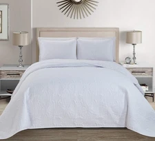 Fancy Collection Embossed Coverlet Bedspread Over Size Set Solid # Austin (Wh...
