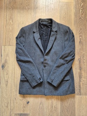 AllSaints Blazer Jacke Herren Large Grau Wolle Seide Mischung Fido Mantel Einknopf