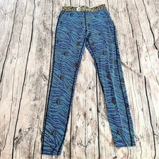 Ethika Black and Blue Patterned Leggings; Full Length Size Small