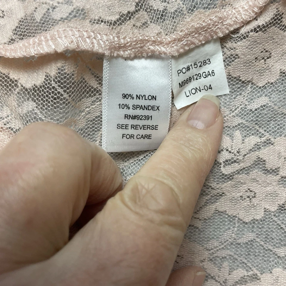 Camiseta sin mangas Circles and Cycles de encaje para mujer L rosa melocotón floral moody transparente romántica Foto 3 de 4