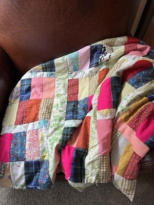 Crib Quilted Patchwork Quilt Multicolor Cotton/Polyester 48x60 Vintage