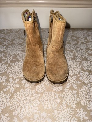 Ugg Boots Zipper And Tie Ribbons Girls Size 10 Chestnut