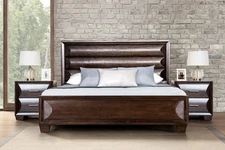 Transitional Espresso Finish Eastern King Size 3pc Bed  2x Nightstand Set