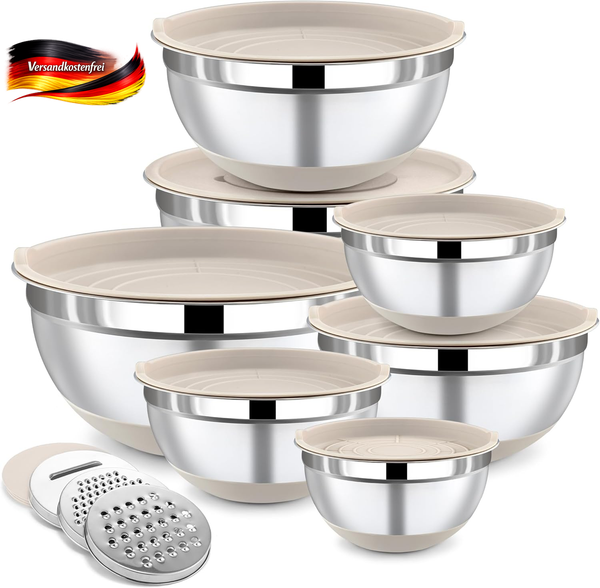 RüHrschüSsel Set Edelstahl Mit Deckel Reibe MesslöFfel FüR Kochen Und Backen-image