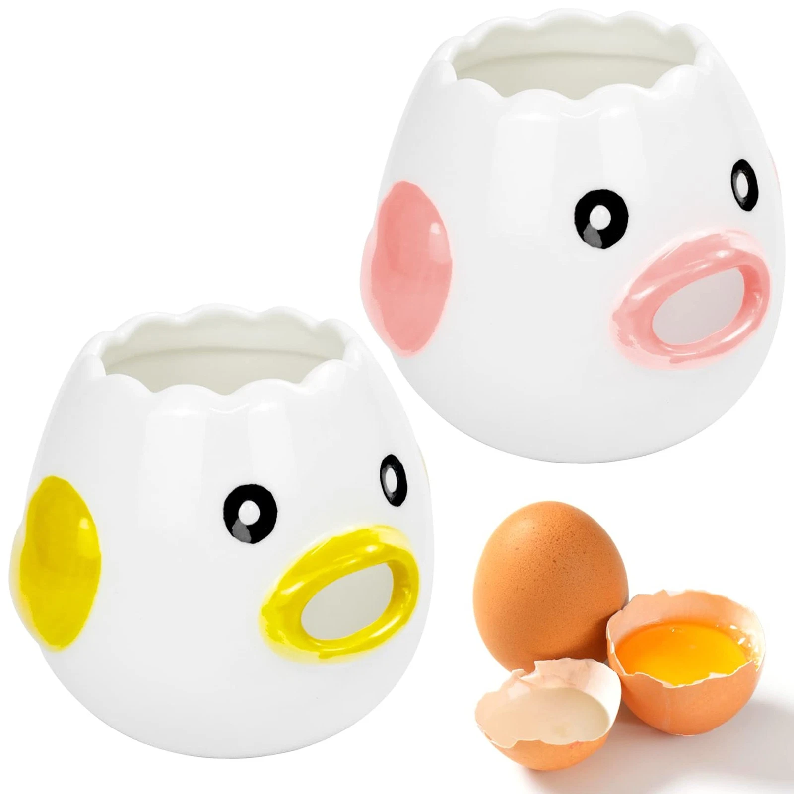 2 Pack Egg Separator Ceramic Egg White Yolk Separator Egg Yolk and Egg Sieve, g...