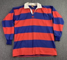 Vintage CCC Canterbury Rugby Polo Jersey Long Sleeve Shirt Mens Large Red Blue