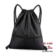 Drawstring Backpack Bag, Waterproof Draw String Back Sack with Black, Upgraded
