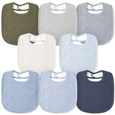 8 Pack Muslin Baby Bibs, Bandana Drool Bibs, Soft Square Adjustable, Unisex