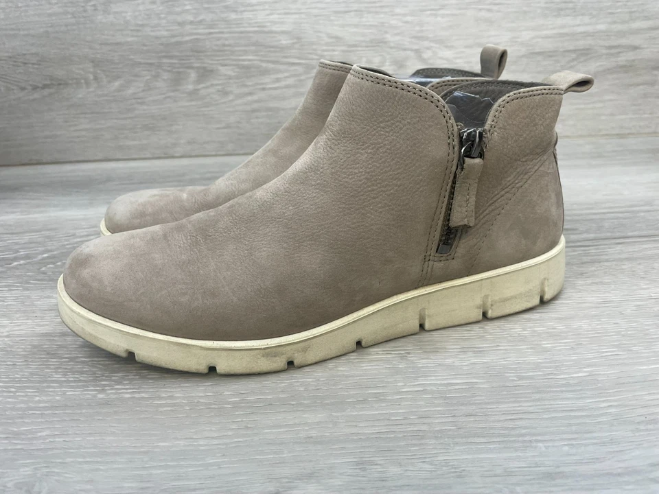 ECCO Bella Mujer 8 Gris Botín Cuero Bota Tobillo Motociclista Comodidad Cremallera Lateral Plana Foto 3 de 4