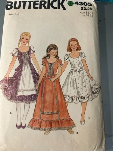Vtg Sewing Pattern-BUTTERICK #4305-GIRLS SIZE 12-DRESS - 3 VIEWS, 2 LENGTHS USED