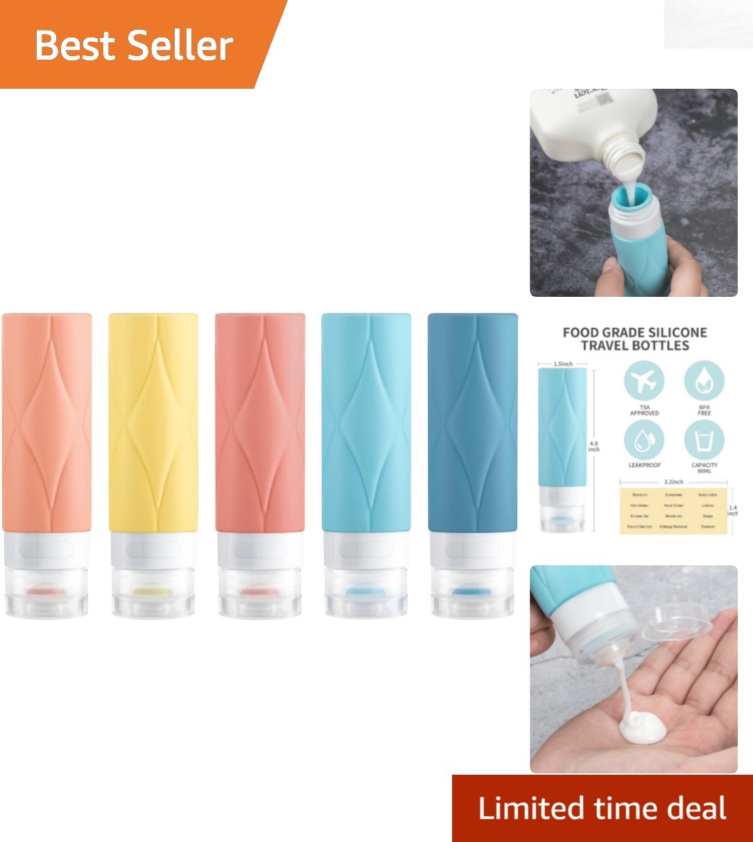 Compact Travel Essential: 4 Silicone Bottles, Leak Proof &Amp; Tsa Friendly (60Ml)