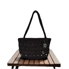 The Sak Brown Crochet Beaded Shoulder Bag Women’s Purse Double Straps