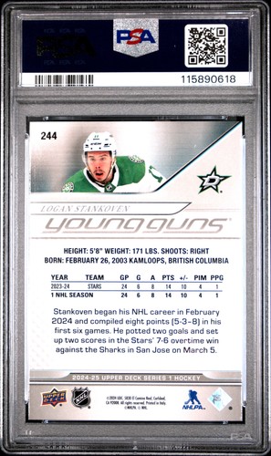 2024 Upper Deck Logan Stankoven Young Guns Silver Foil #244 PSA 8 - Afbeelding 2 van 2