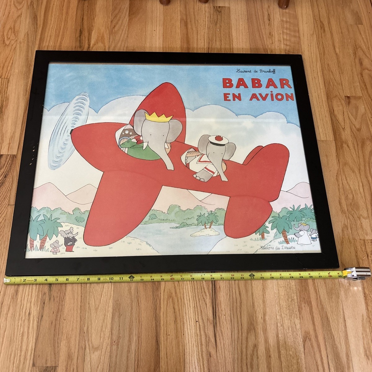 Babar en Avion 1989年 ブリュノフ アートポスター Babar En Avion Laurent de Brunhoff Limited Poster 30” x24” + Frame
