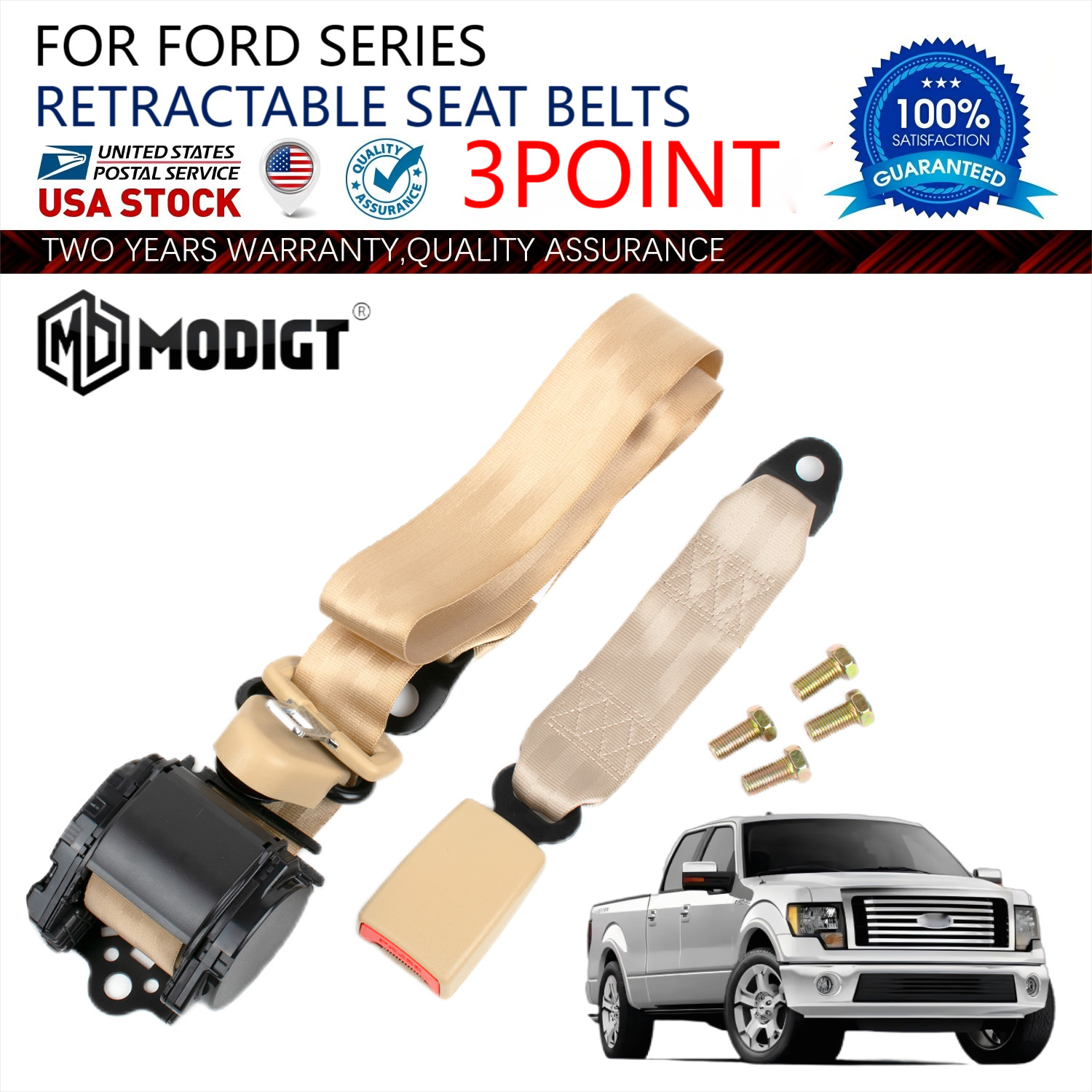 3 Point Safety Seat Belt Retractable Emergency locking function For Ford F-150