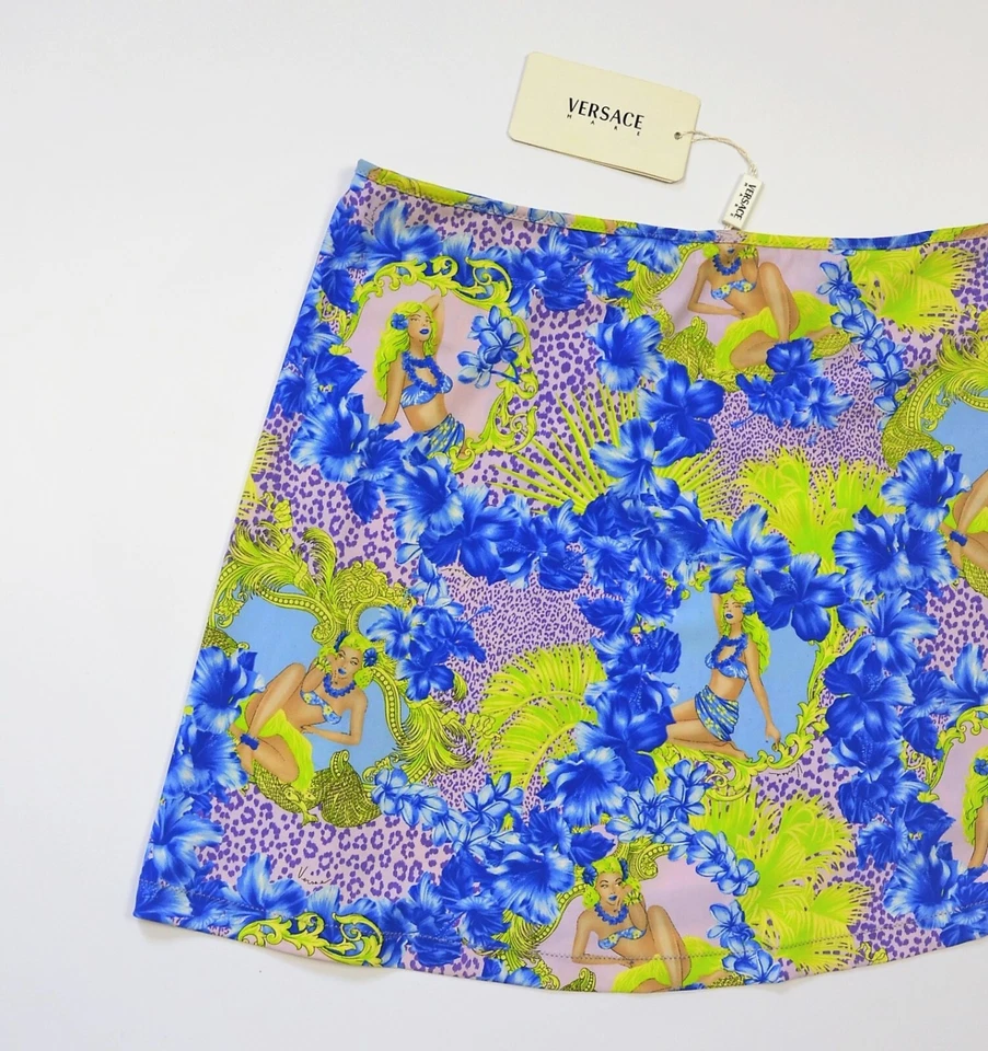 Saia VERSACE Floral Leopardo Estampa Havaiana Cobertura Pareo Envoltório P M Praia Vintage - Imagem 4 de 4