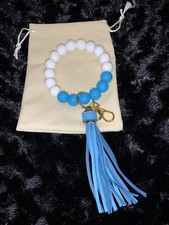 Keychain Wristlet Key Ring Bangle Chains for Women with Leather Tassel