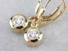 1.00CT Round Cut Lab Created Bezel Drop Dangle Earrings 14K Yellow Gold Plated