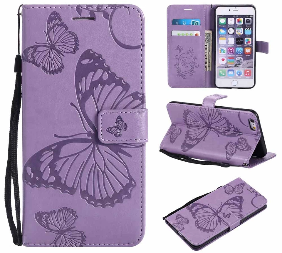Butterfly Card Wallet Leather Flip Case Cover For iPhone XS Max XR 6S 7 8 Plus - Image 4 of 4