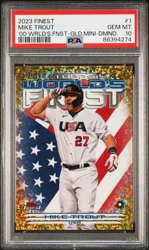 PSA 10 2023 Finest World's Finest GoldMini Diamond Refractor Mike Trout /50 Pop9