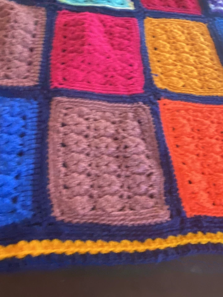 Knitted Multicolor Patchwork Granny Squares Blanket Throw Handmade - Image 3 of 4