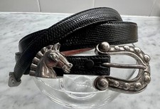 Barry Kieselstein-Cord Sterling Horse Buckle SL10 Tapered Lizard Belt 33" RARE