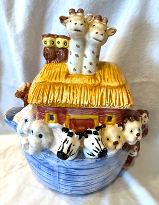 Vintage NOAH'S ARK Cookie Jar by Jay Imports 3D Animals on Boat SUPER CUTE!