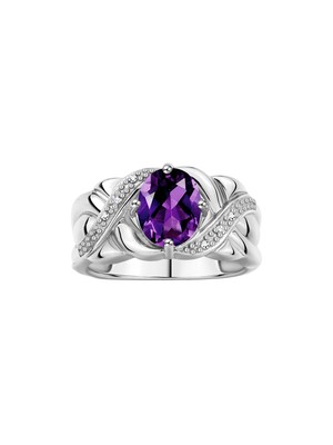 RYLOS 14K White Gold Classic Ring 9x7mm Oval Gemstone & Diamonds, Sizes 5-10