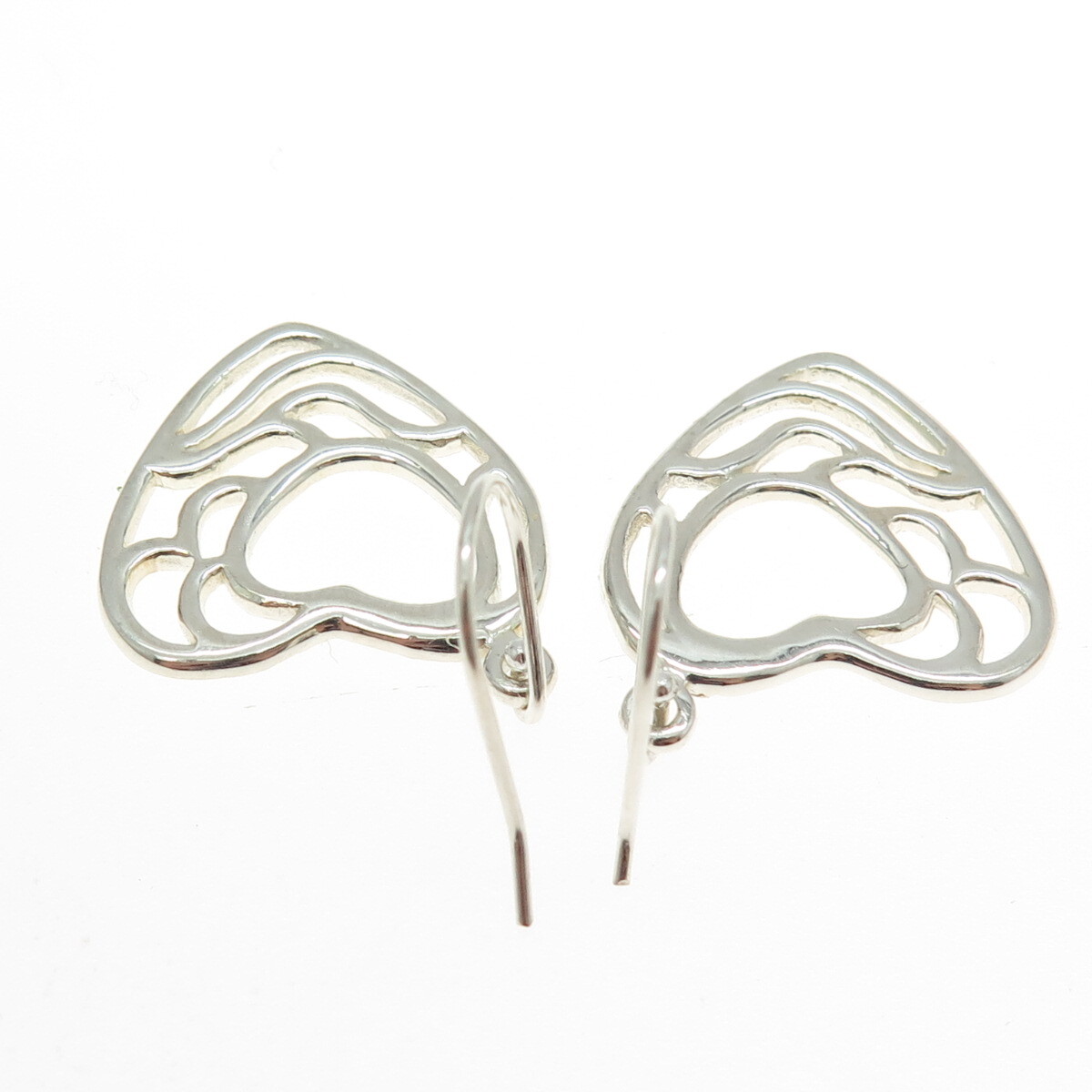 925 Sterling Silver Wavy Heart Dangling Earrings | eBay
