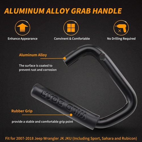 Front & Rear Grab Handle Kit Aluminum Alloy Grab Bar for 2007-2018 Jeep Wrang... - Picture 3 of 7