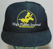 Vtg 1990s HIGH PLAINS JOURNAL DODGE CITY KANSAS DENIM SNAPBACK TRUCKER HAT CAP