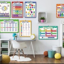 12 Educational Math Posters Kindergarten Toddlers Homeschool Charts Big Laminate