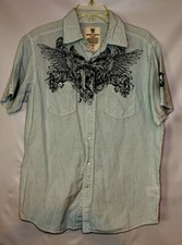 route 66 large blue gray pinstripe button 100 cotton Lightweight Western