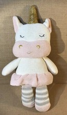 Kenzie Unicorn Plush Baby Rattle Knit Pink White Gold Horn Living Textiles Cute